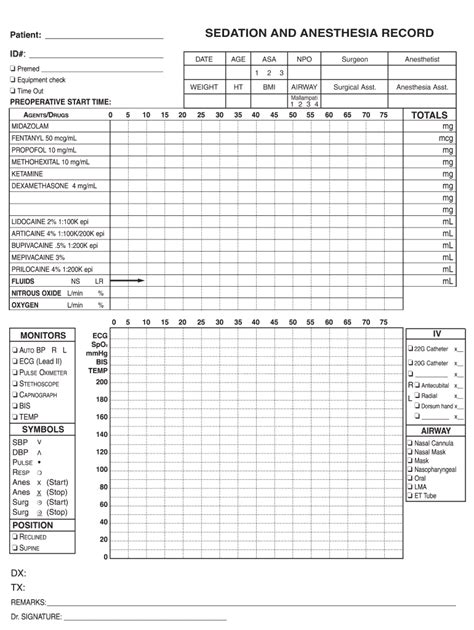 Printable Veterinary Anesthesia Monitoring Sheet Printable Templates