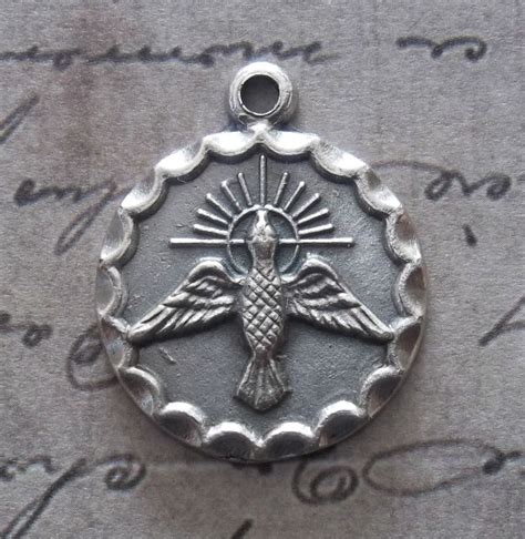 Silver Holy Spirit Dove Italian Catholic Medal Scalloped Rim Etsy