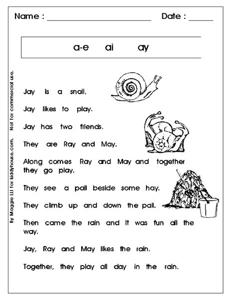 Free Snail Themed First Grade Worksheets First Grade Reading