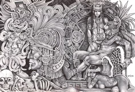 Aztec Dream By Mouse Lopez Mexican Indians Black White Canvas Art