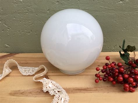 Antique White 8” Glass Ball Shaped Mid Century Hollywood Regency