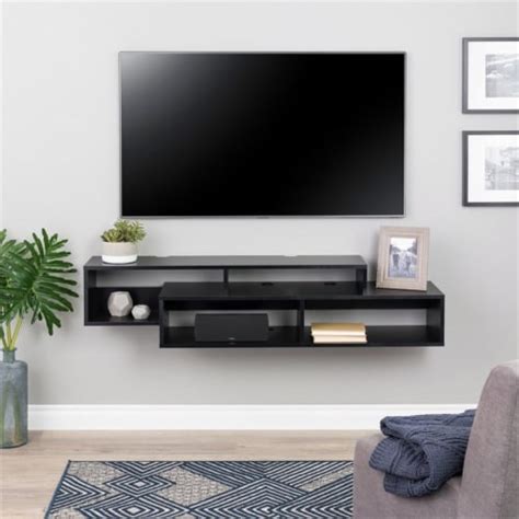 Prepac 4 Shelf 58 Modern Wooden Wall Mounted Tv Stand In Black 1