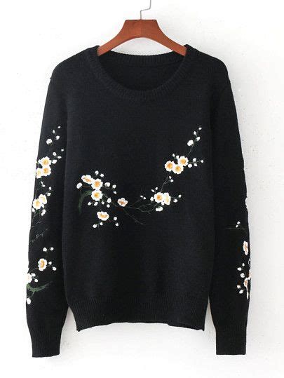 Shop Flower Embroidery Loose Sweater Online Shein Offers Flower