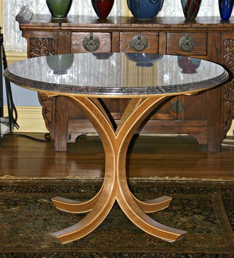 Hand Crafted Curly Cherry Bent Leg And Granite Circular Table By Garybd