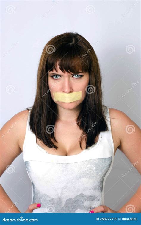 Young Woman With Taped A Mouth Stock Image Image Of Freedom Mouth