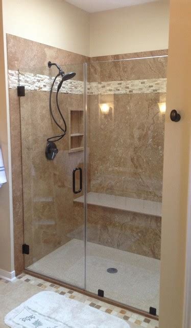 Noce Travertine Tub To Shower Conversion Contemporary Bathroom