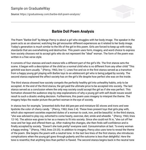 ⇉barbie Doll Poem Analysis Essay Example Graduateway