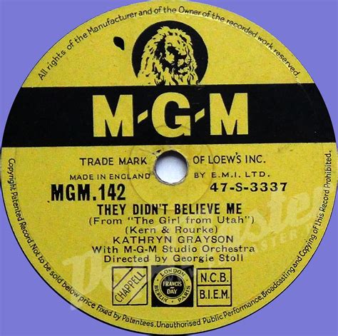 Kathryn Grayson The Girl from Utah: They Didn't Believe Me MGM 142 78