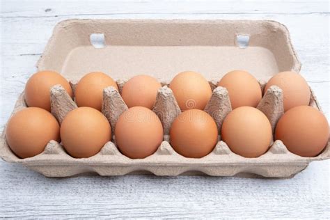 Dozen Eggs In Cardboard Package Stock Image Image Of Fresh Uncooked