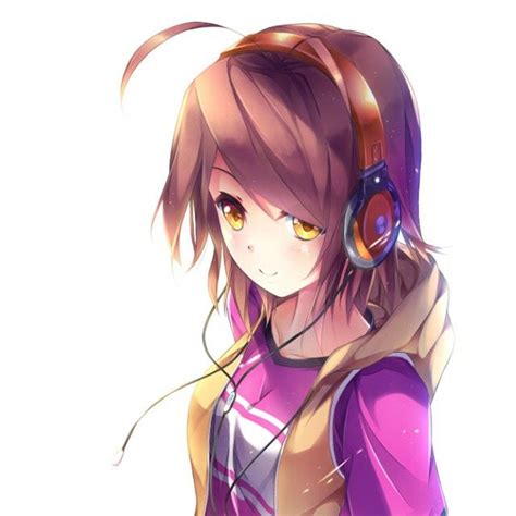 Anime Girl With Brown Hair And Headphones Drawing