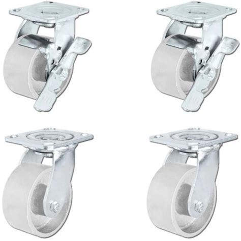Set Of 4 All Steel Swivel Plate Caster Wheels With Brakes Locking