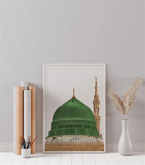 Digital Painting Illustration Masjid An Nabawi Medina Etsy Green
