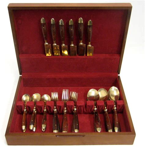 flatware gold plated wooden handles