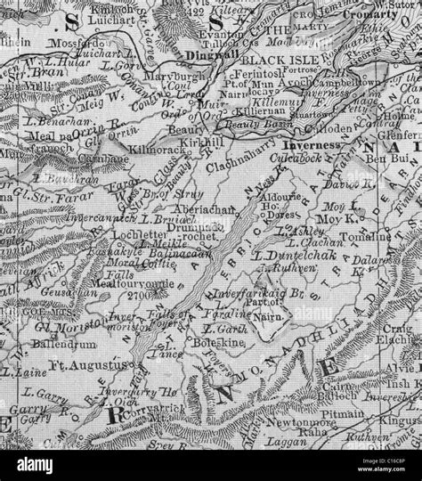 Old Map Of Loch Ness From Original Geography Textbook 1884 Stock Photo