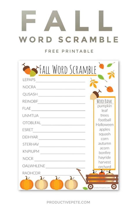 Fall Word Scramble For Kids Free Printable Worksheet Fall Words