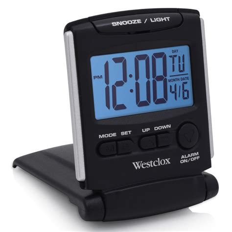 Westclox Folding Travel Alarm Clock Digital Lcd Battery Operated Black