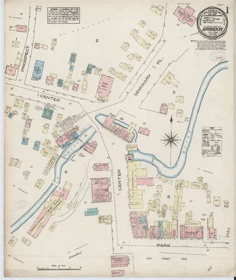 Brandon Vt Fire Insurance 1885 Sheet 1 Old Town Map Reprint Old Maps