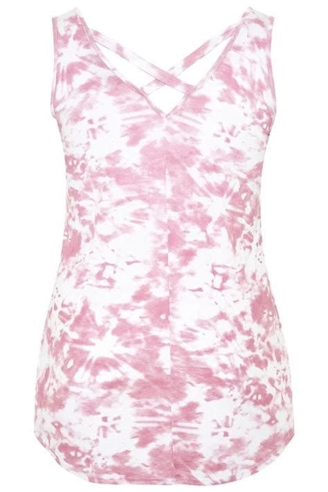 Pink Tie Dye Cross Back Vest Top Yours Clothing