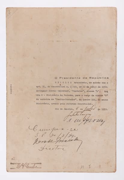 Getulio Vargas Carta Patente Assinada Pelo Ent O Pres