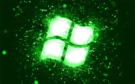 Download Wallpapers Windows Green Logo 4k Green Neon Lights Creative