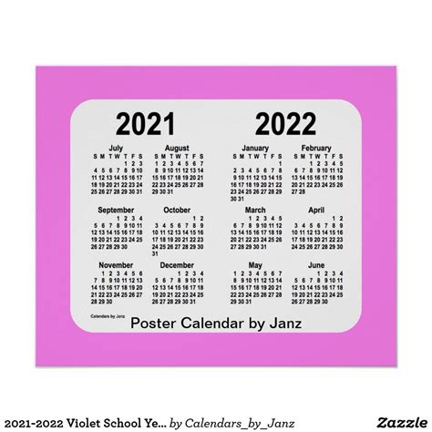 2021 2022 Violet School Year Calendar By Janz Poster