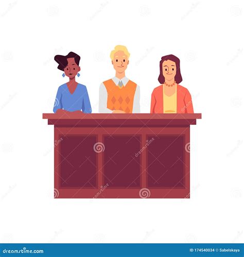 Jury Trial In Courthouse With People Characters Flat Vector