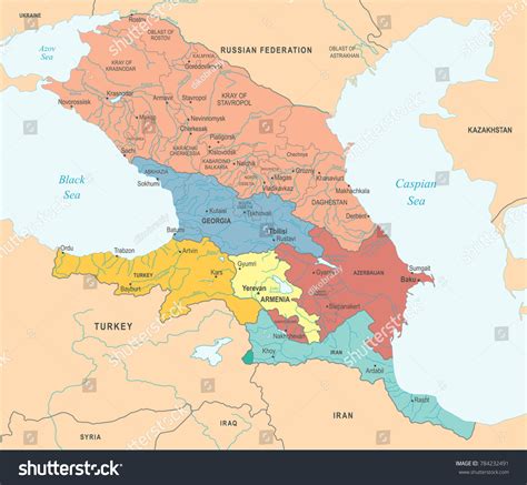 Vektor Stok Caucasus Region Map Detailed Vector Illustration Tanpa