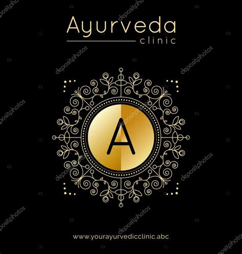 Logo Template For Ayurvedic Clinic Or Center With Golden Texture Stock