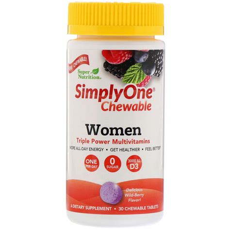 Super Nutrition Simplyone Women Triple Power Multivitamin Wild Berry Flavor 30 Chewable