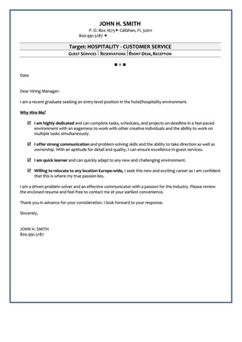 Your introduction should convey authenticity and enthusiasm, and highlight the qualifications that make you a great fit for the role. Hospitality Customer Service Sample Cover Letter printable ...