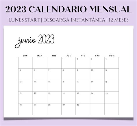 2023 Calendario Mensual Para Imprimir Calendario 2023 Etsy