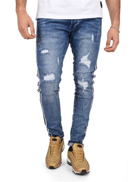 Le jean skinny homme séduit d'abord par sa remarquable durabilité. Jean skinny destroy bandes bicolores contrastantes Homme ...