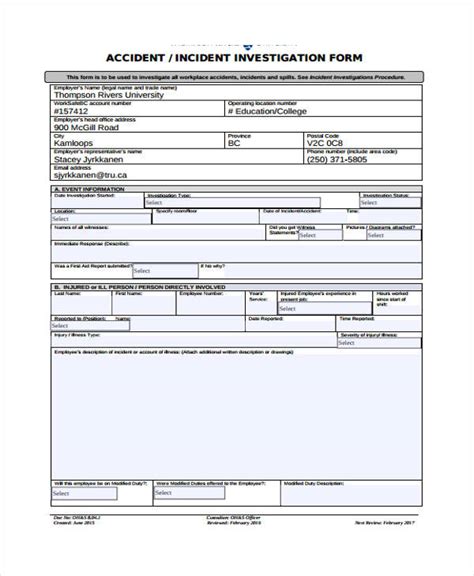 Incident Report Form Template Excel