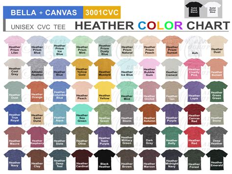 Best Color Chart Bella Canvas 3001cvc Heather Color Chart All Cvc