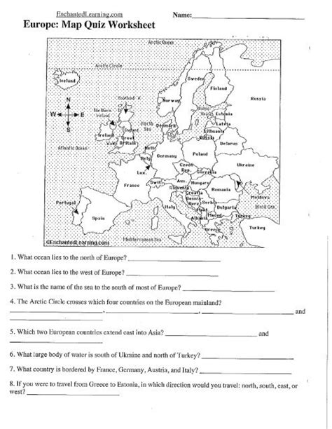 Europe Map Quiz Worksheet The Country School
