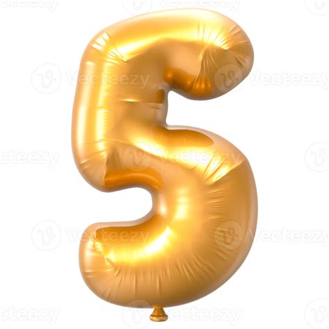 5 Balloon Number Gold 3d Rendering 34383611 Png