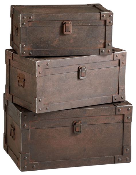 Suroy was founded in 1902 in the north of france and made storage boxes. Set of 3 Yuma Industrial Loft Iron Stacking Storage Trunk ...