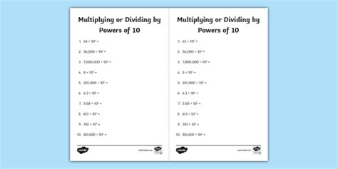 Fifth Grade Multiplying Or Dividing By Powers Of 10 Activity