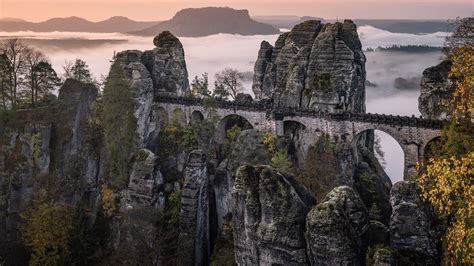 Bastei Bridge Germany Saxon Switzerland National Park View Of The