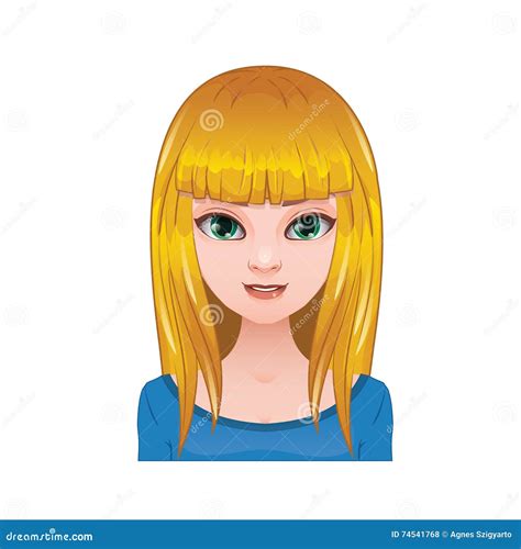 Blonde Woman With Long Straight Hair And Bangs Stock Vector