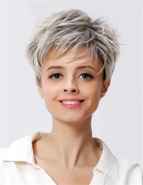 This is a particularly flattering length for women experiencing thinning hair or some hair loss, as it cuts hair at its fullest or densest length, minimizing. Short Straight Ladies Grey Hair Wig With Pixie Cut ...
