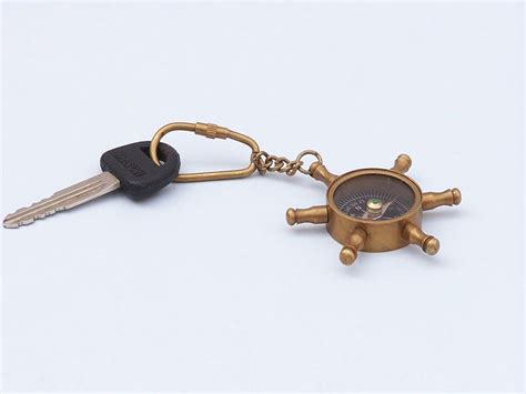 Wholesale Antique Brass Ships Wheel Compass Key Chain 5in Hampton