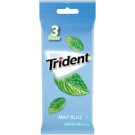 Trident Sugar Free Gum Mint Bliss Flavor 3 Packs 42 Pieces Total