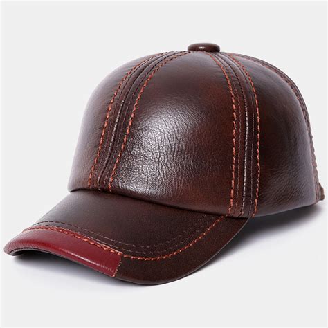 Men Vintage Genuine Leather Outdoor Baseball Cap Windproof Caps ...