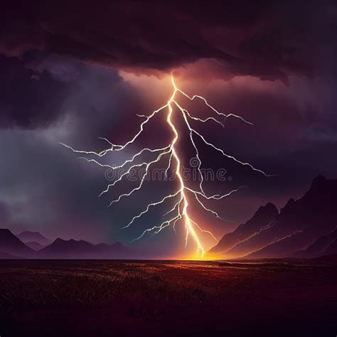 Thunder And Lightning Storm Over The Mountains Stock Illustration