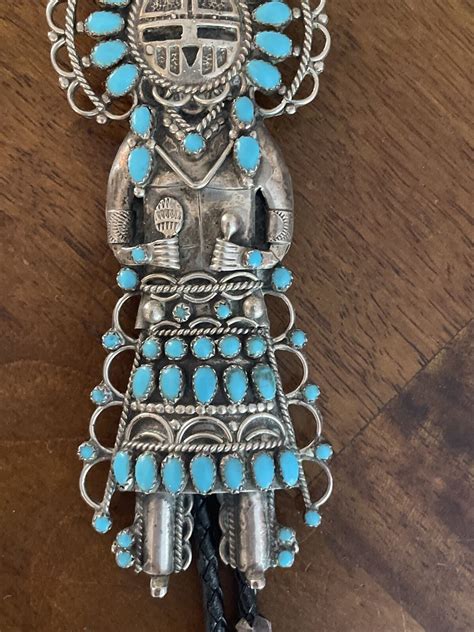 Large Native American Navajo Sterling Silver Turquoise Bolo Tie Lmb