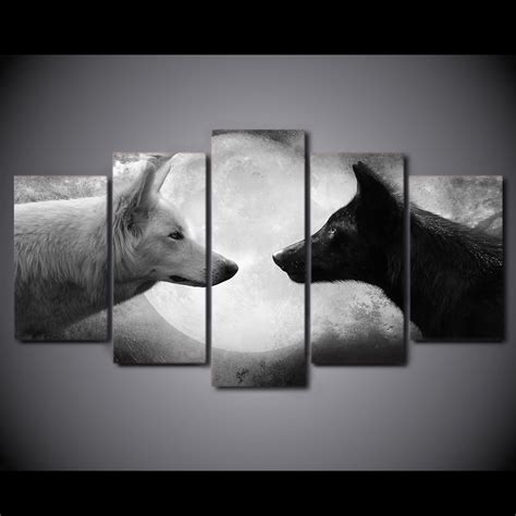 5 Piece Canvas Art Hd Printed Black And White Wolves Wall