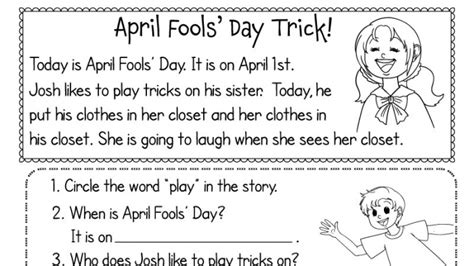 April Fools Day Reading Comprehension Worksheets Worksheetsday