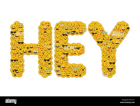 The Word Hey Written In Social Media Emoji Smiley Characters Stock