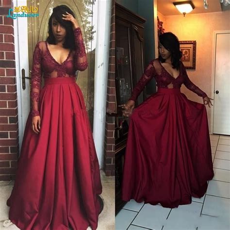 buy burgundy prom dresses 2017 sexy long sleeves prom dress evening gowns v